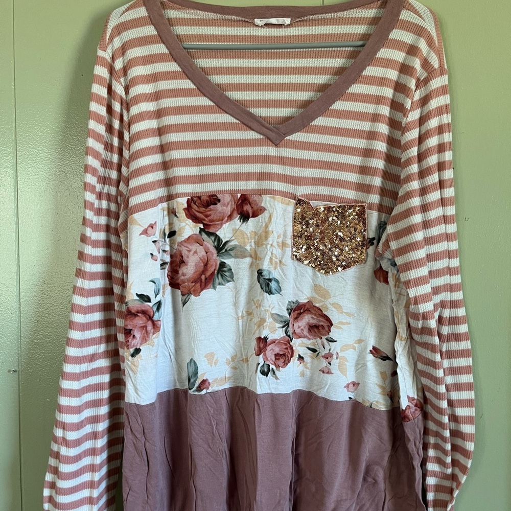Floral Striped V-Neck Top